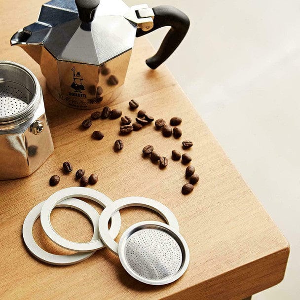 BIALETTI Moka Express 2 Cups Coffee Maker + Parts 3 Seals & Filter